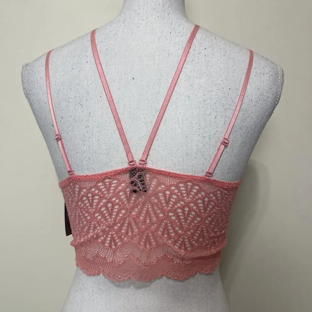 Long Line Lace Choker Sexy Bra Lingerie Lace Bralette 2 Pack Small‎ Pink & White